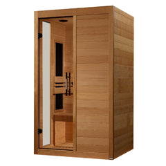Dynamic Lucca 2 person Low EMF infrared sauna photographed in a room