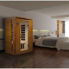 Dynamic Versailles 2 person Low EMF infrared sauna photographed in a room