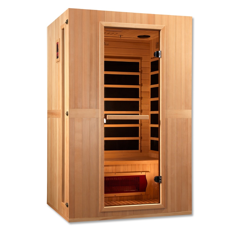 Maxxus Serenity 2 person Low EMF infrared sauna photographed in a room