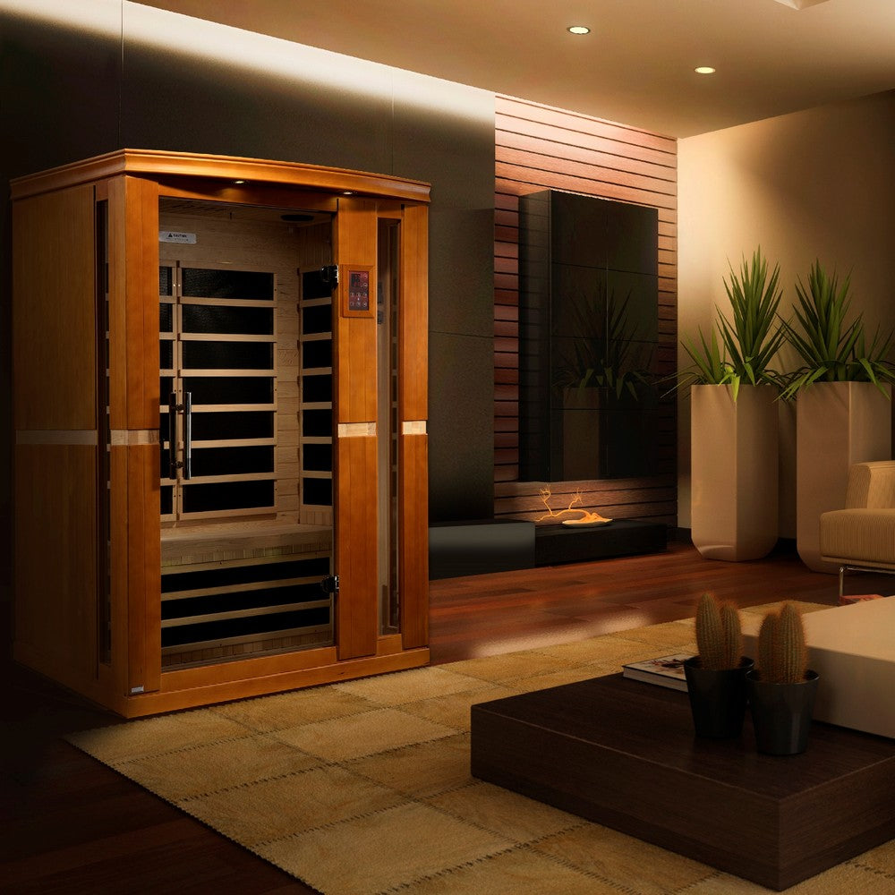 Dynamic Vittoria Elite 2 person Ultra Low EMF infrared sauna photographed in a room