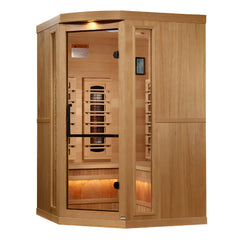 Golden Designs GDI-8035-03 3 person corner full spectrum infrared sauna photographed in a room