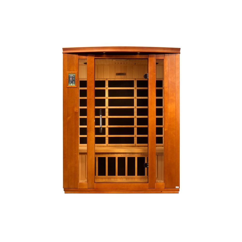 Dynamic Bellagio 3 person Low EMF infrared sauna photographed in a room