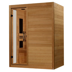 Dynamic Toscana 3 person Low EMF infrared sauna photographed in a room