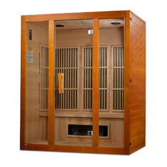 Maxxus Alpine 3 person Low EMF infrared sauna photographed in a room