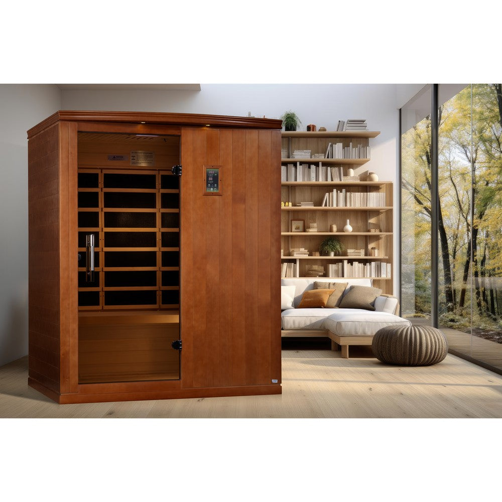 Dynamic Madrid Elite 3 person Ultra Low EMF infrared sauna photographed in a room
