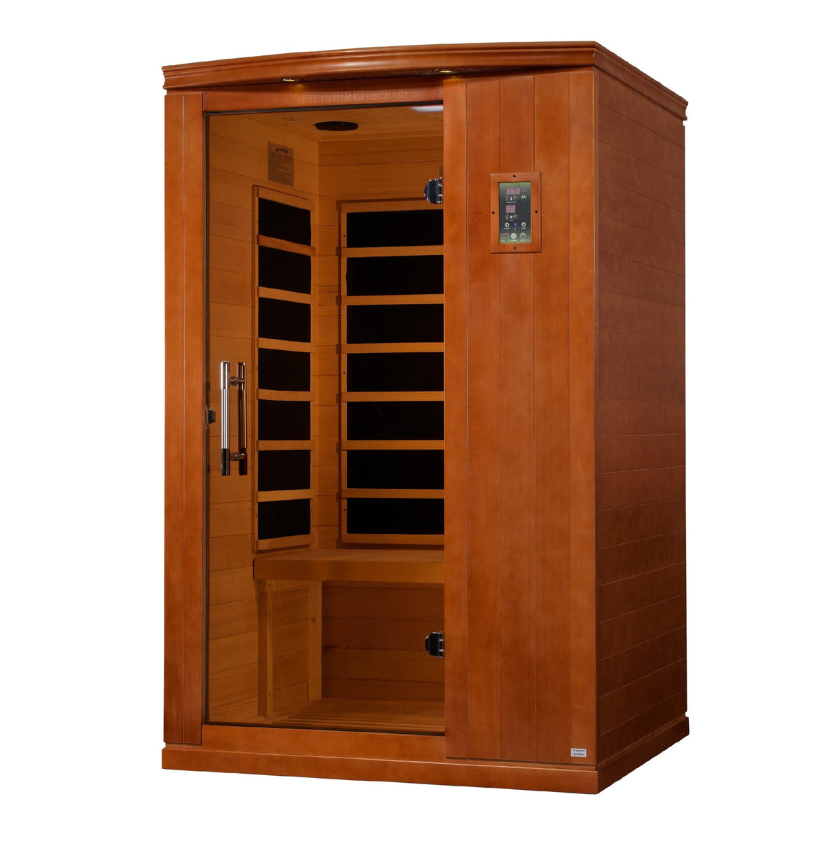 Dynamic Venice Limited Elite DYN-6210-04 two-person Ultra Low EMF infrared sauna, front right angled view