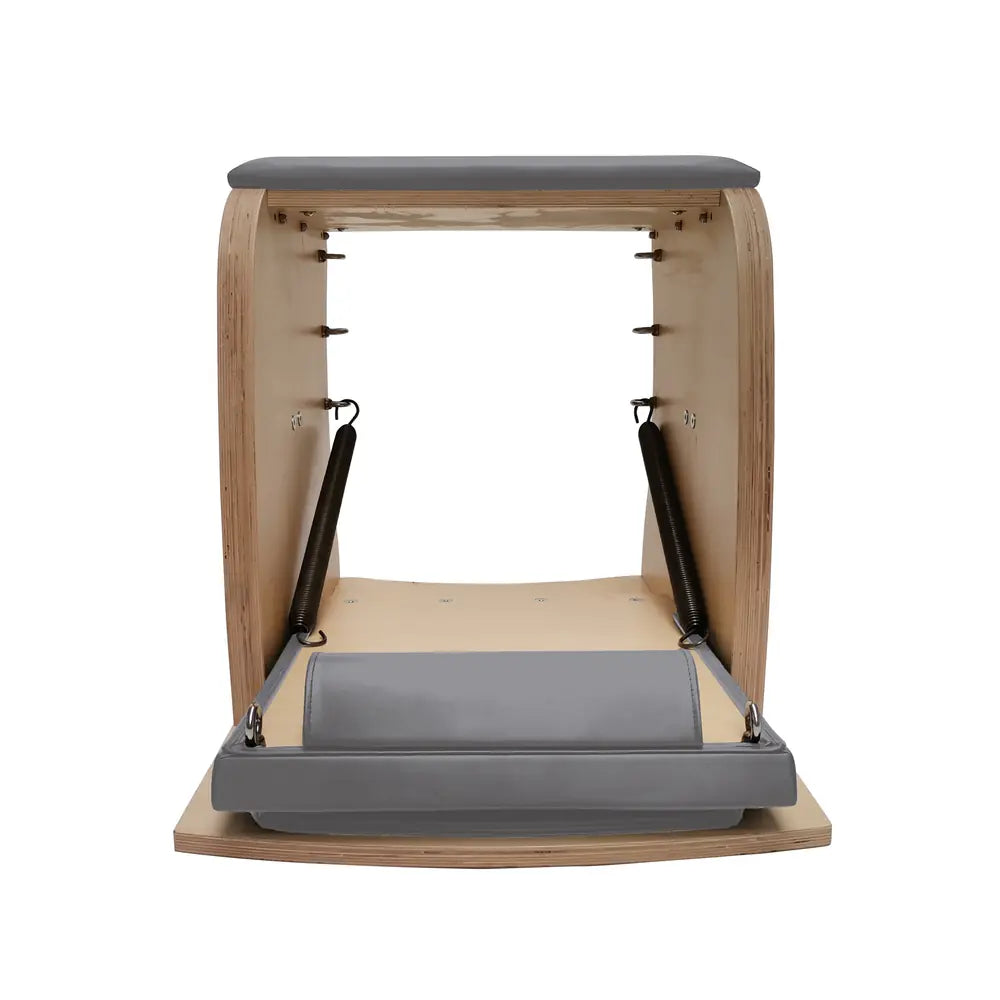 Front view of the gray Elina Pilates Classic Wunda Chair and spring system