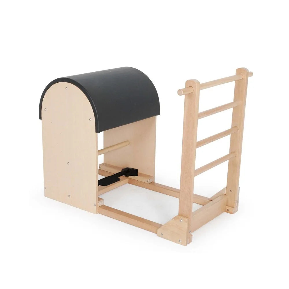 Elina Pilates wooden base Pilates Ladder Barrel in black, angled view