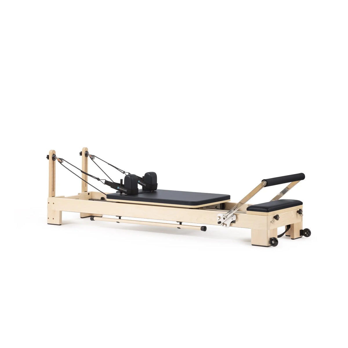 Elina Pilates Lignum wooden reformer in black, angled view