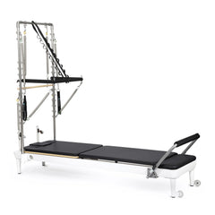 Elina Pilates Nubium aluminum reformer with tower in black, angled view