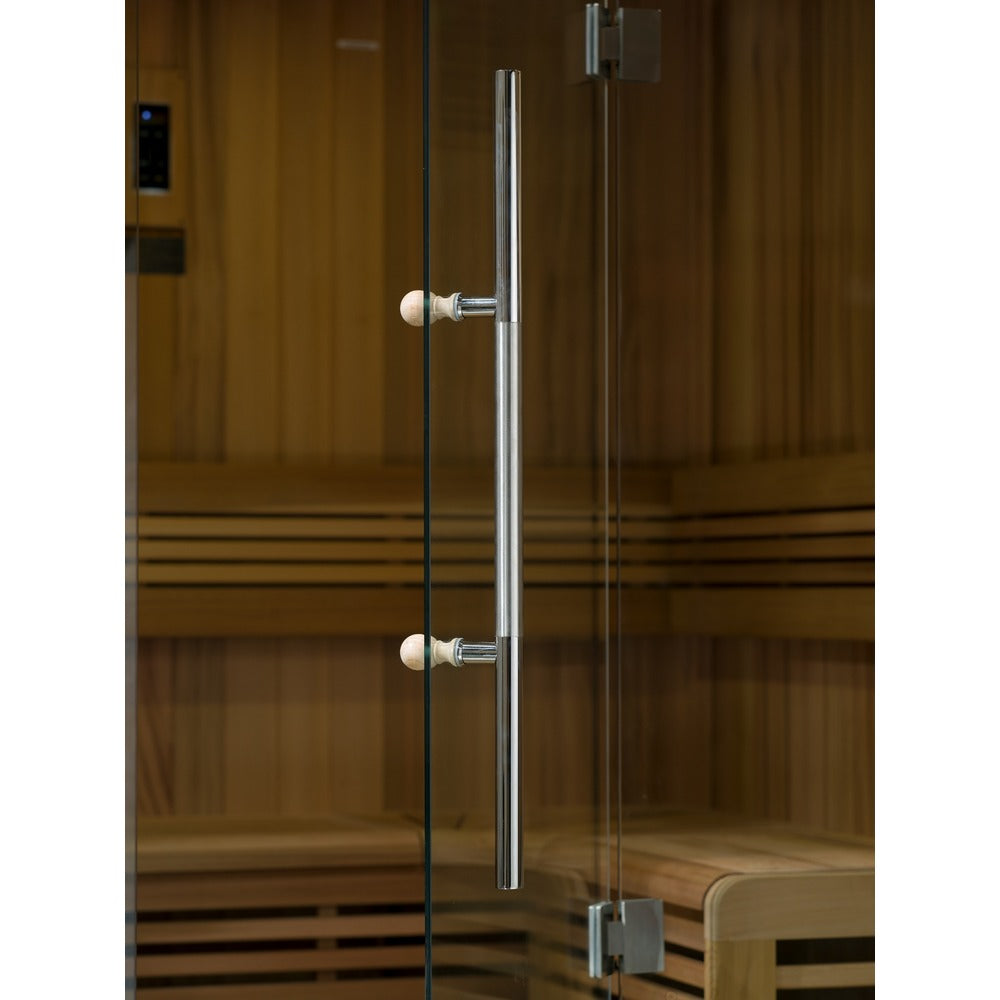 Golden Designs Hanko 2 Person Traditional Sauna clear glass door handle detail