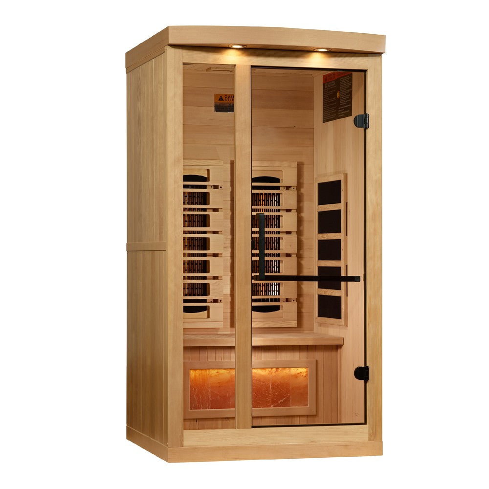 Golden Designs GDI-8010-03 1 person full spectrum infrared sauna front view with the interior visible