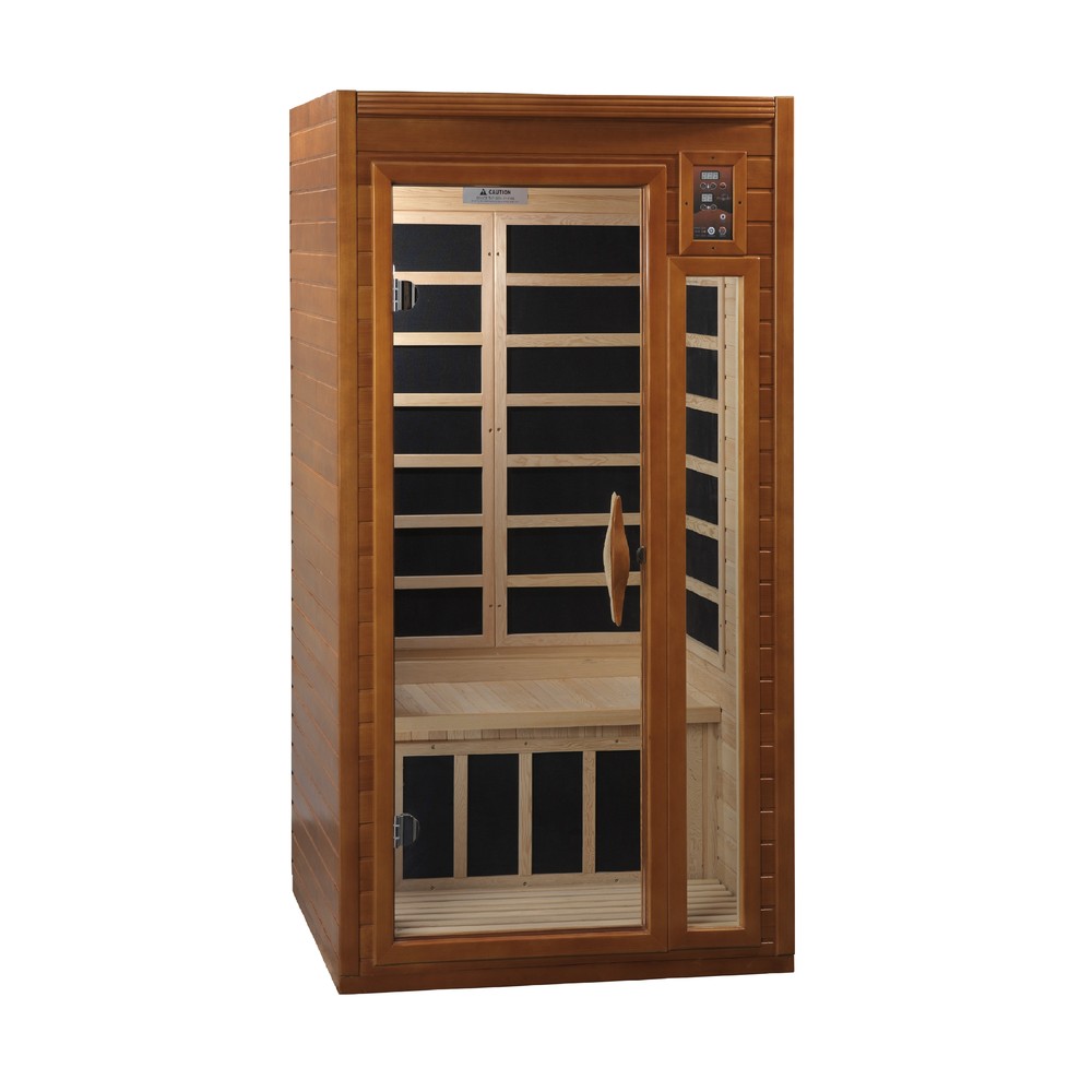 Dynamic Barcelona 1 person Low EMF infrared sauna front view with the interior visible