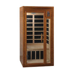 Dynamic Barcelona 1 person Low EMF infrared sauna front view with the interior visible