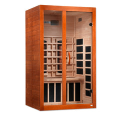 Dynamic Santiago 2 person Low EMF infrared sauna front view with the interior visible