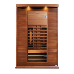 Maxxus MX-M206-01-FS CED 2 person red cedar full spectrum infrared sauna photographed in a room
