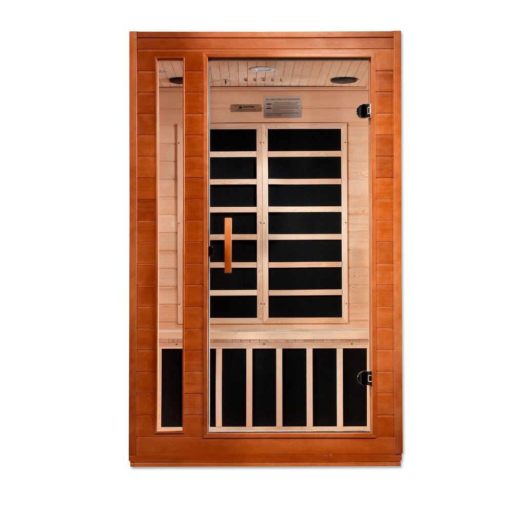 Dynamic Cordoba 2 person Low EMF infrared sauna front view with the interior visible