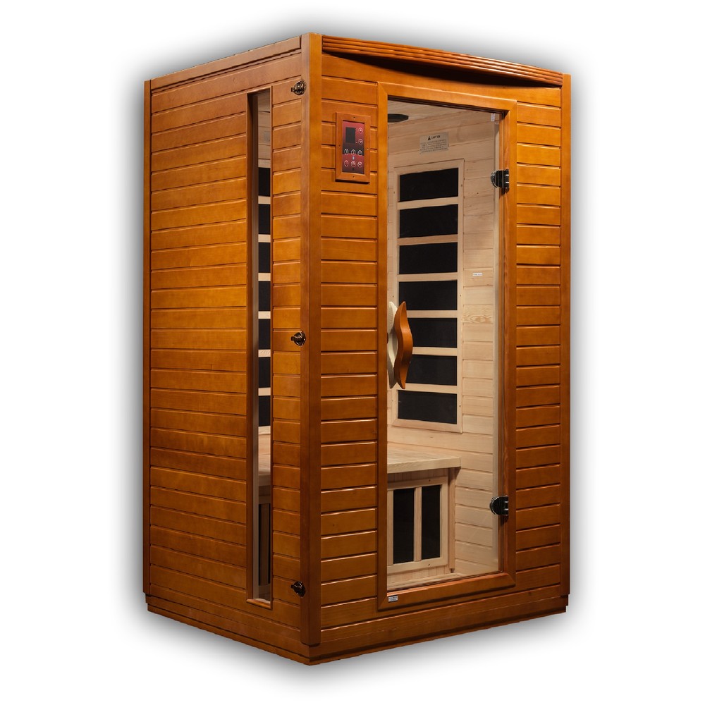 Dynamic Versailles 2 person Low EMF infrared sauna front view with the interior visible