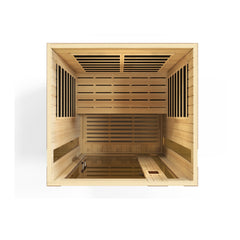 Dynamic Vittoria 2 person Low EMF infrared sauna front view with the interior visible