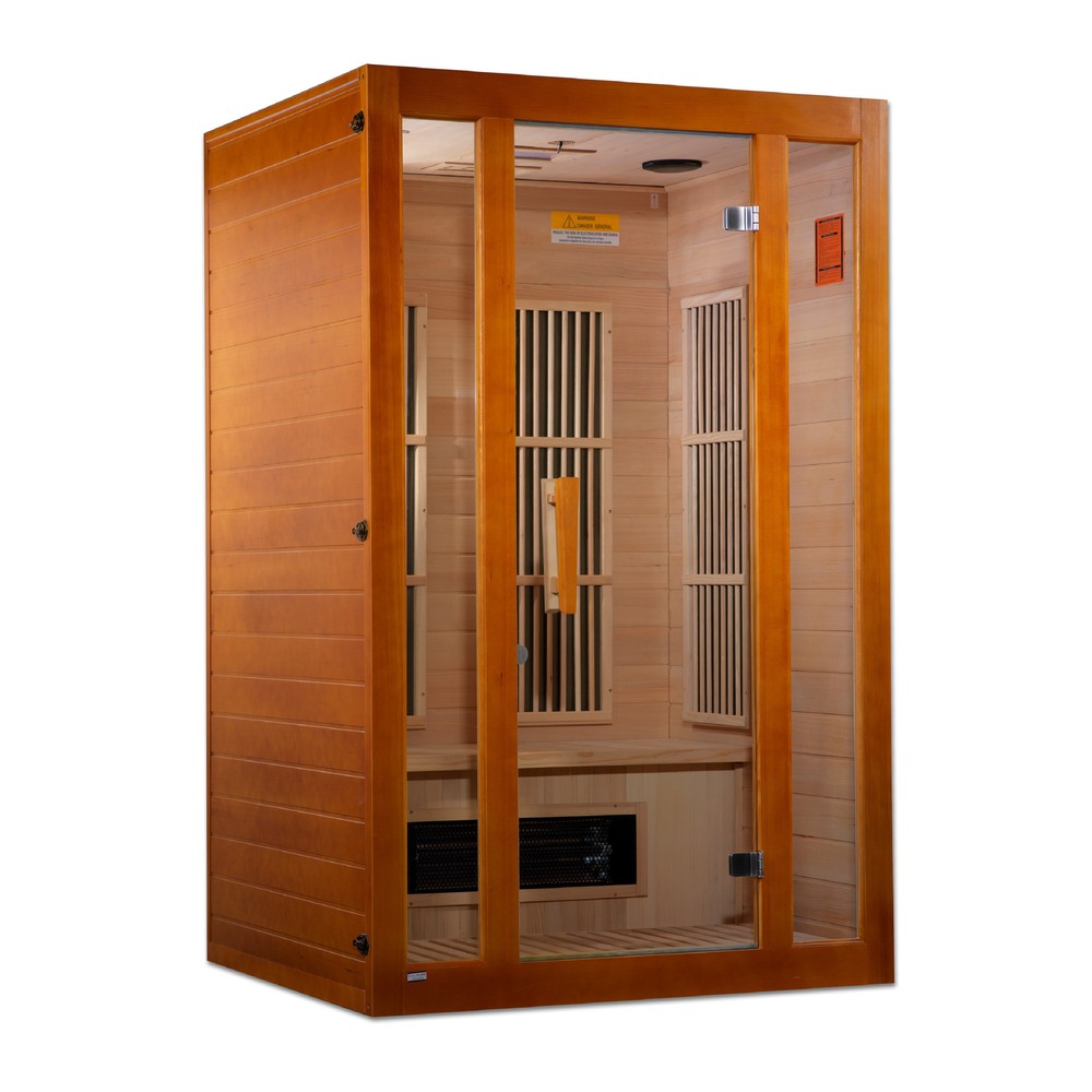 Maxxus Aspen 2 person Low EMF infrared sauna front view with the interior visible