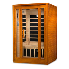 Dynamic San Marino Elite 2 person Ultra Low EMF infrared sauna front view with the interior visible