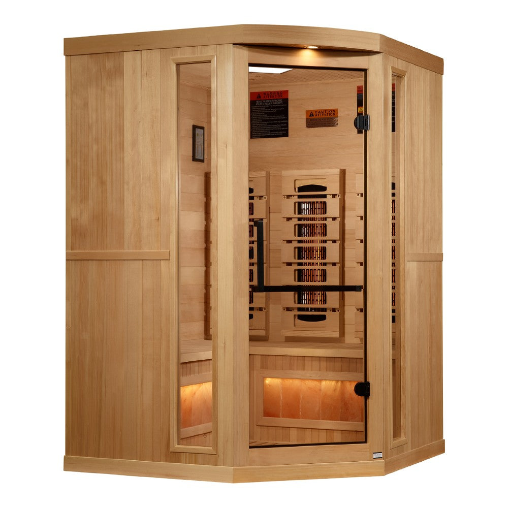 Golden Designs GDI-8035-03 3 person corner full spectrum infrared sauna front view with the interior visible