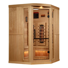 Golden Designs GDI-8035-03 3 person corner full spectrum infrared sauna front view with the interior visible