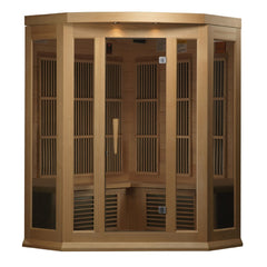 Maxxus MX-K356-01 3 person corner Low EMF infrared sauna front view with the interior visible