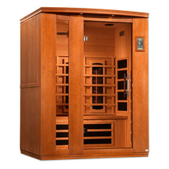 Dynamic Lugano 3 person Low EMF infrared sauna front view with the interior visible