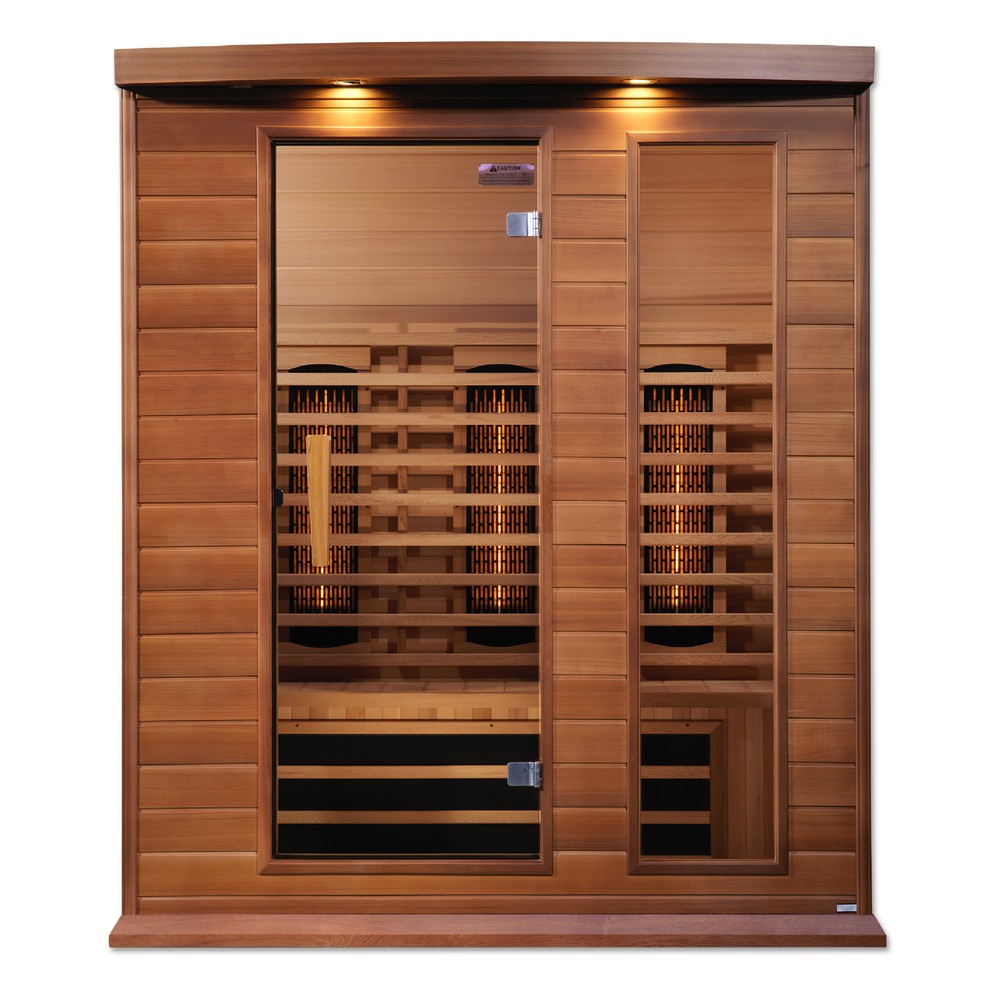 Maxxus MX-M306-01-FS CED 3 person red cedar full spectrum infrared sauna photographed in a room