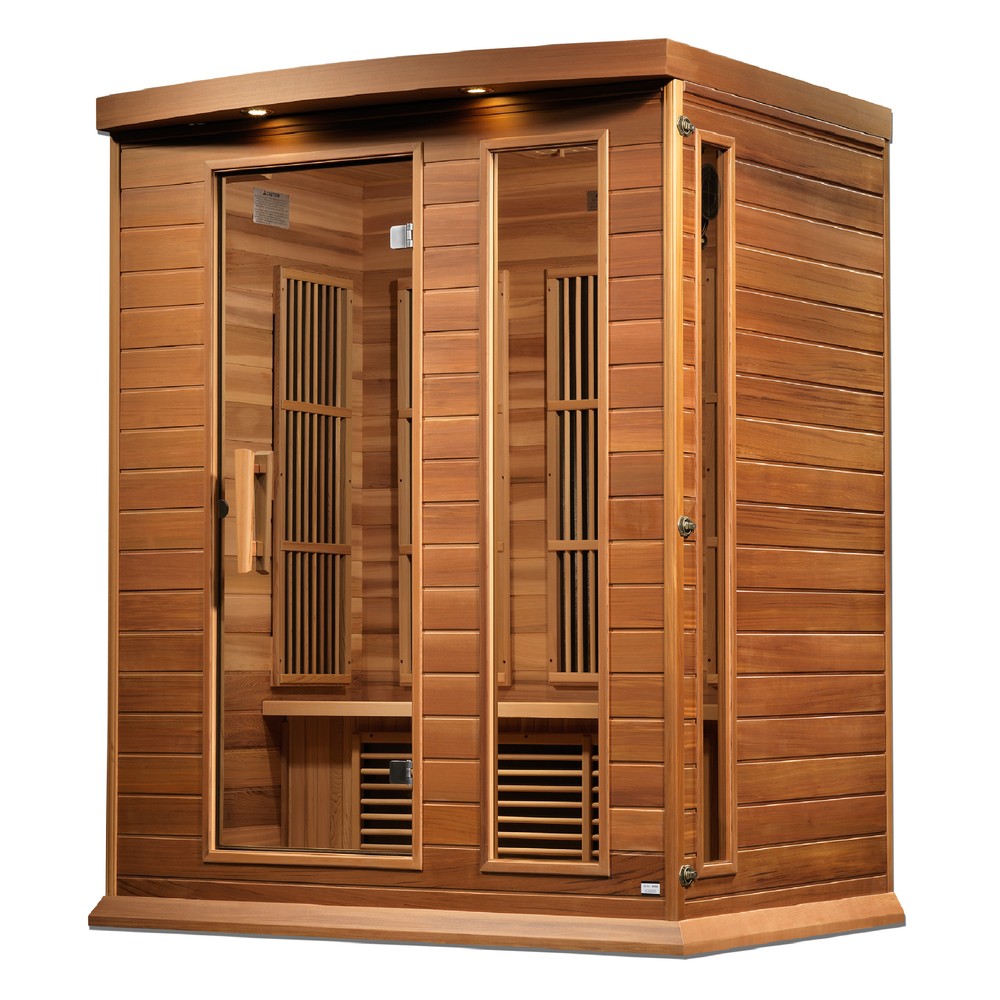 Maxxus MX-K306-01 CED 3 person red cedar Low EMF infrared sauna front view with the interior visible