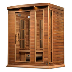 Maxxus MX-K306-01 CED 3 person red cedar Low EMF infrared sauna front view with the interior visible