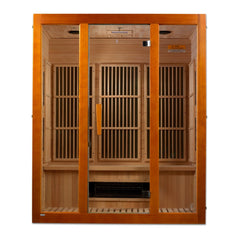 Maxxus Alpine 3 person Low EMF infrared sauna front view with the interior visible