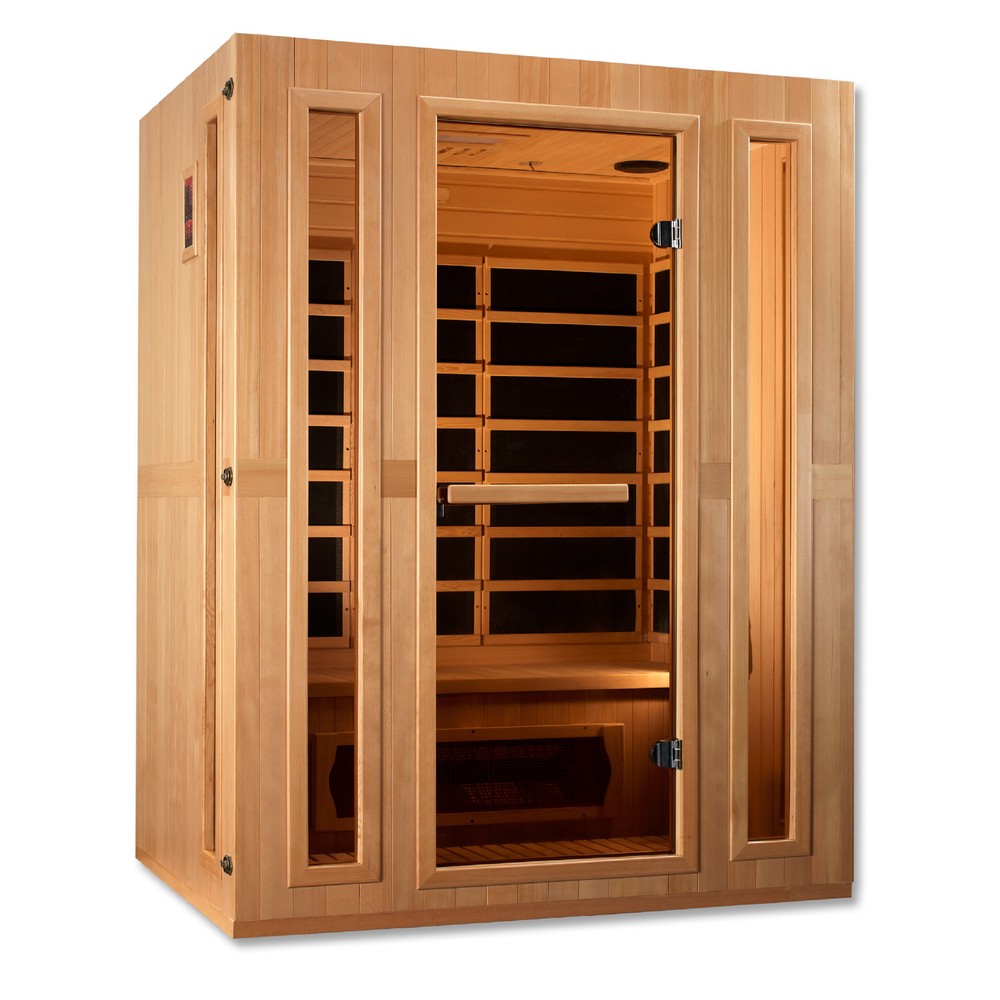 Maxxus Trinity 3 person Low EMF infrared sauna front view with the interior visible