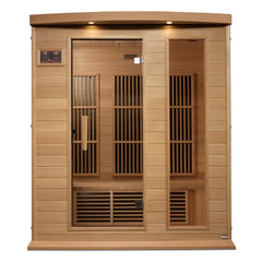 Maxxus MX-K306-01-ZF 3 person Near Zero EMF infrared sauna photographed from a three-quarter angle