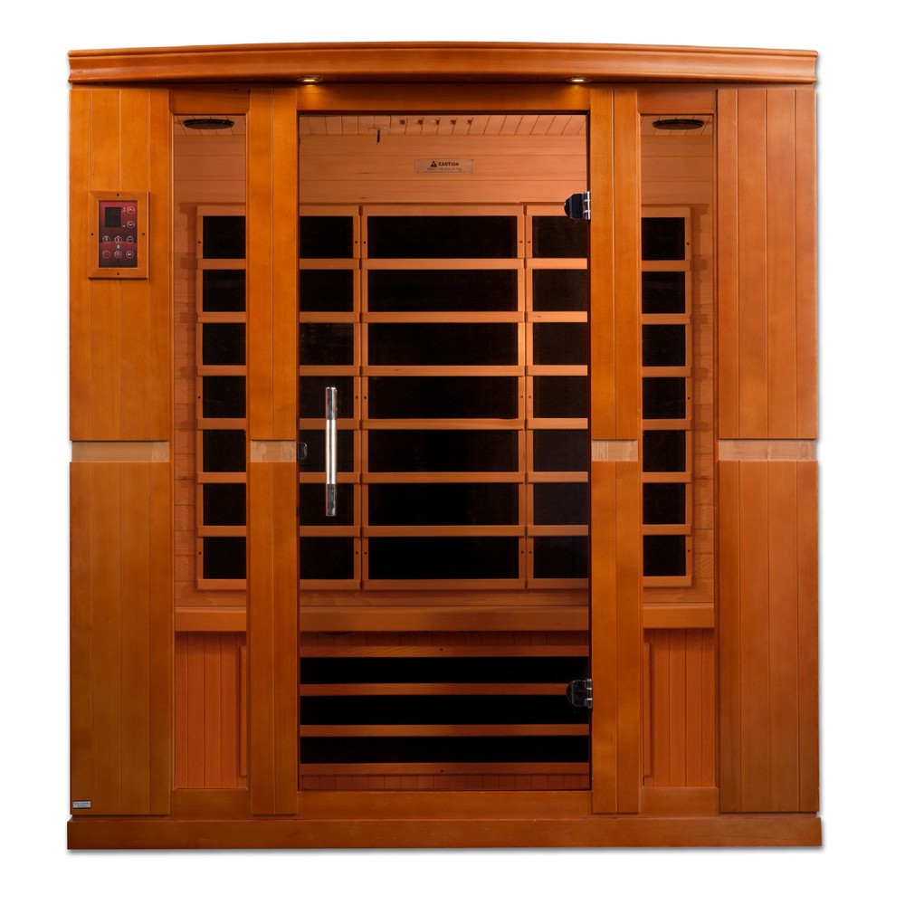 Dynamic Bergamo 4 person Low EMF infrared sauna front view with the interior visible