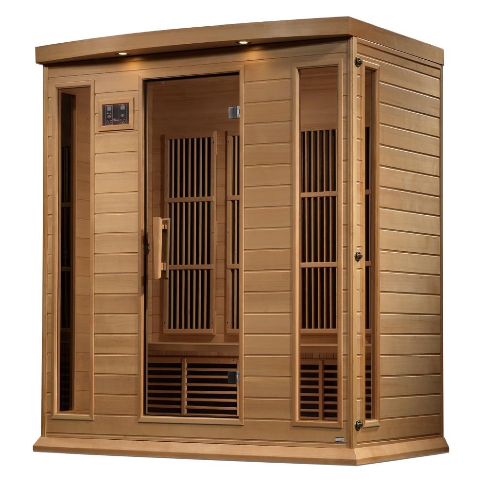 Maxxus MX-K406-01-ZF 4 person Near Zero EMF infrared sauna photographed from a three-quarter angle