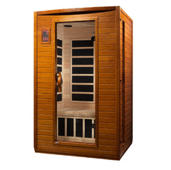 Dynamic Versailles Elite DYN-6202-03 two-person Ultra Low EMF infrared sauna, front right angled view