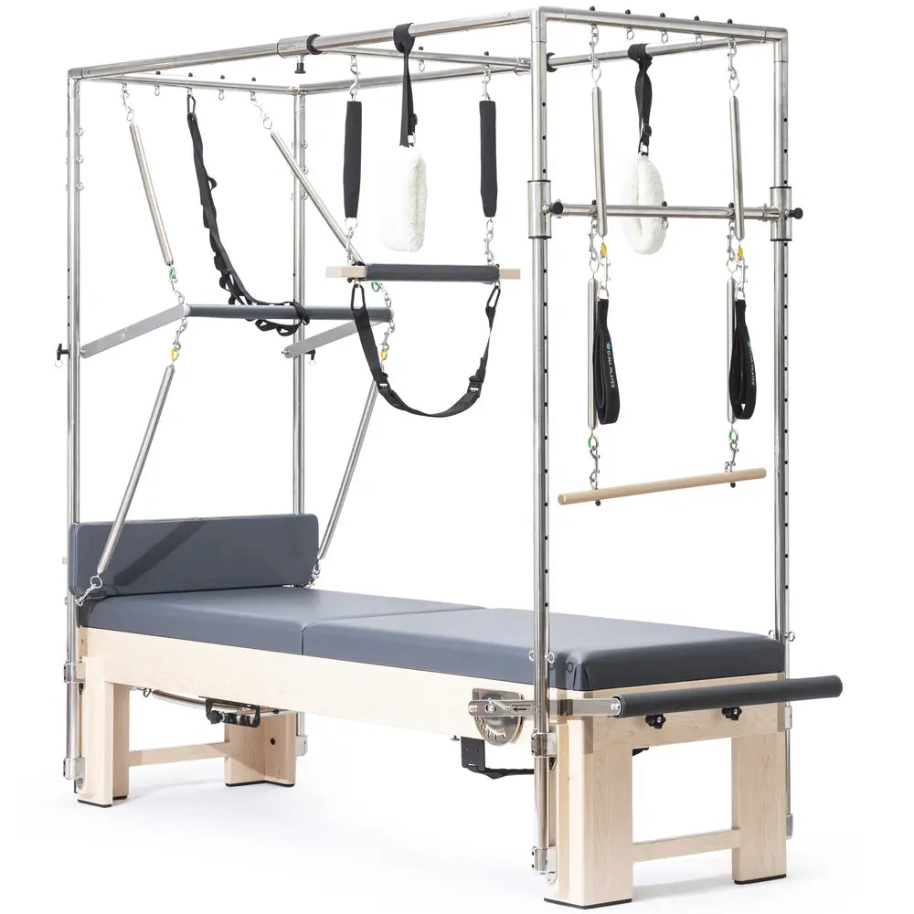 Elina Pilates Elite Cadillac Reformer in grey, side view