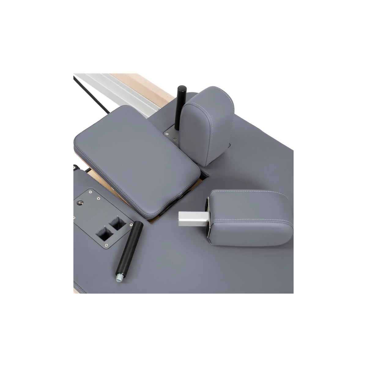 Adjustable footbar, headrest and shoulder rests on the Elina Pilates Fold Reformer