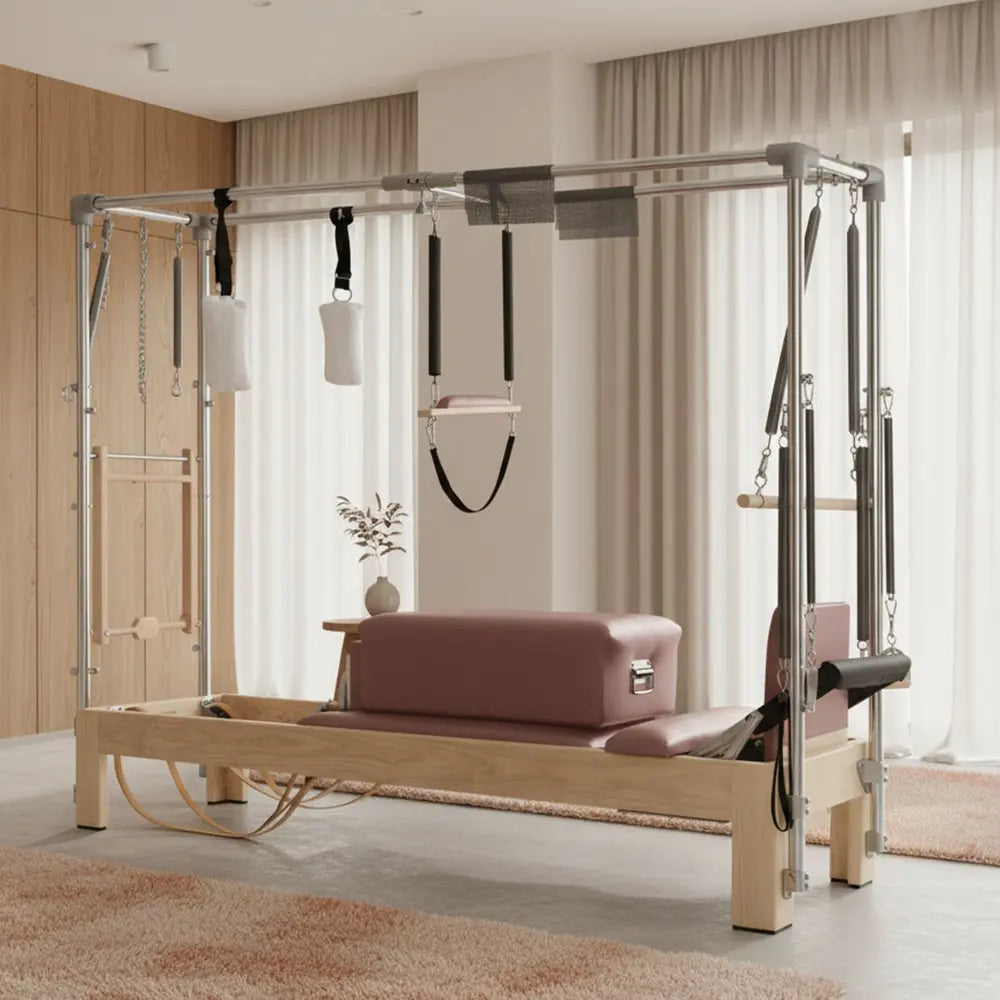 Elina Pilates Natural Wood Cadillac Reformer in a home Pilates studio