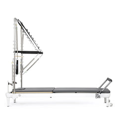 Grey Elina Pilates Nubium Reformer with Tower, full side view