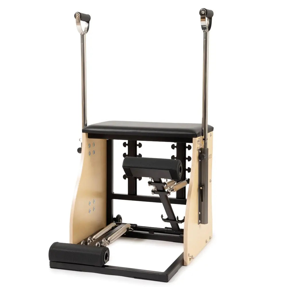 Front view of the Elina Pilates steel base Combo Chair with split pedals lowered