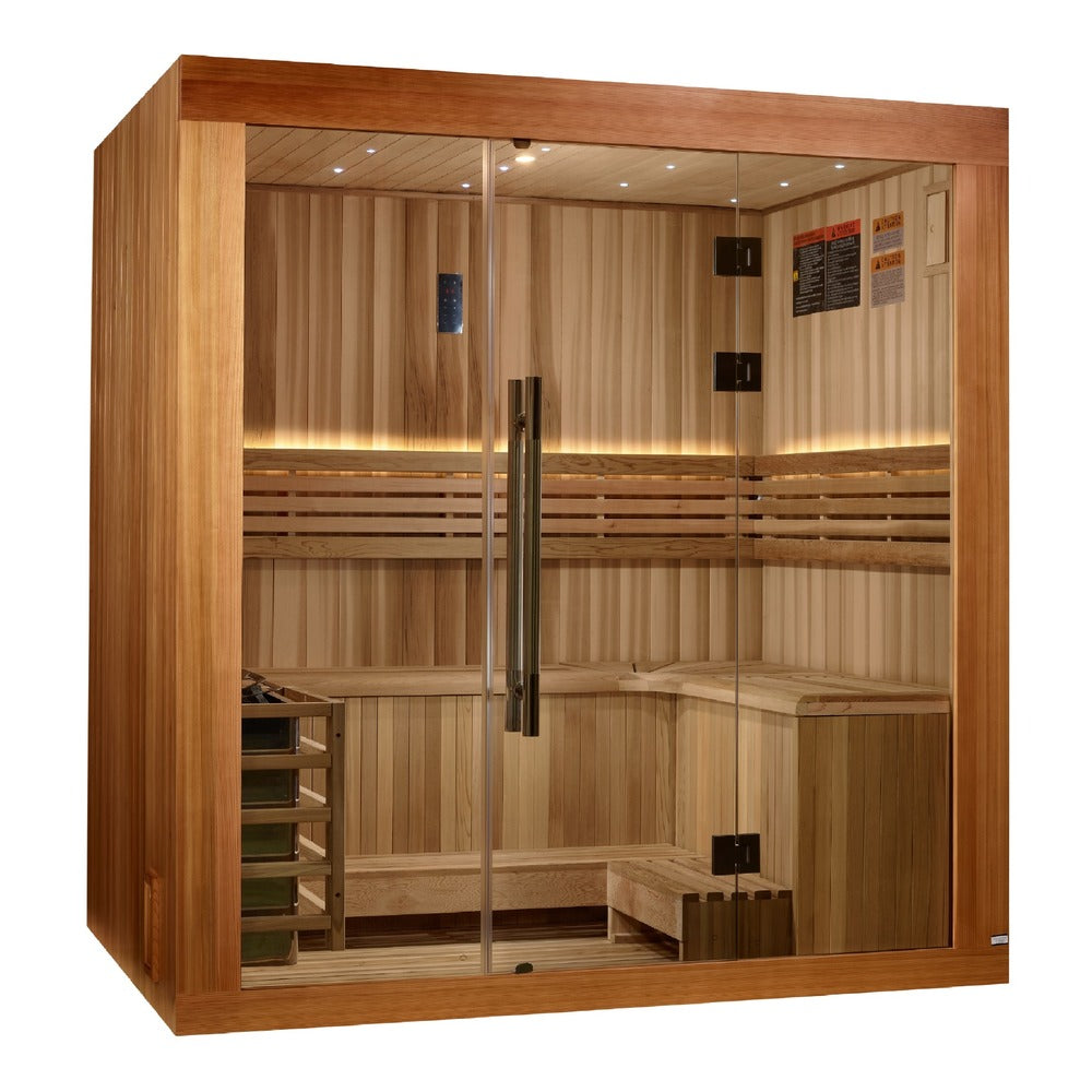 Golden Designs Copenhagen 3 Person Traditional Sauna traditional sauna interior with bench and glass front