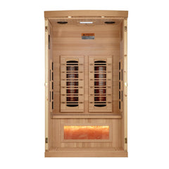 Golden Designs GDI-8010-03 1 person full spectrum infrared sauna photographed against a plain background
