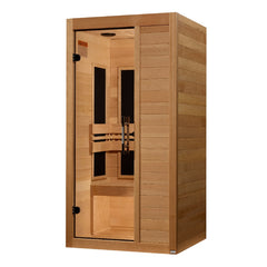 Maxxus S-Line Yoga 1 person Ultra Low EMF infrared sauna photographed against a plain background