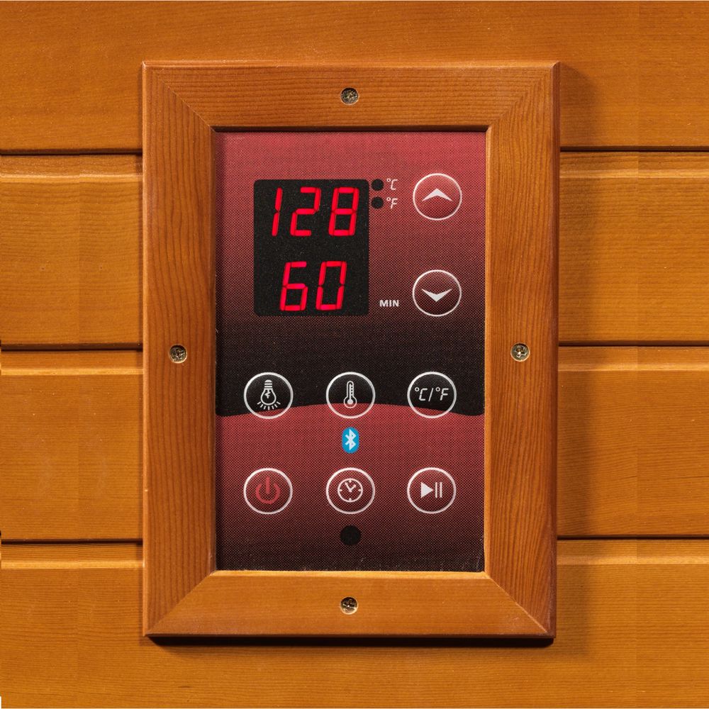 Dynamic Heming 2 person corner Low EMF infrared sauna interior control panel