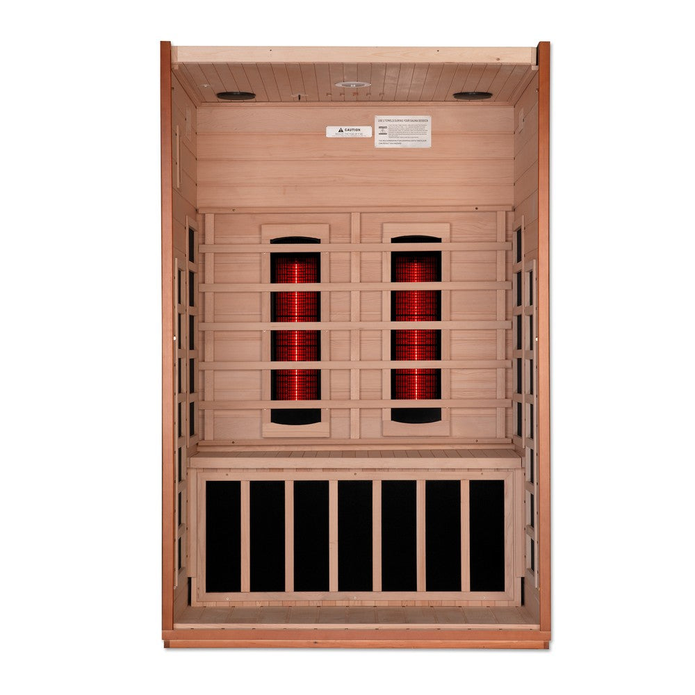 Dynamic Cardoba 2 person Low EMF infrared sauna photographed against a plain background