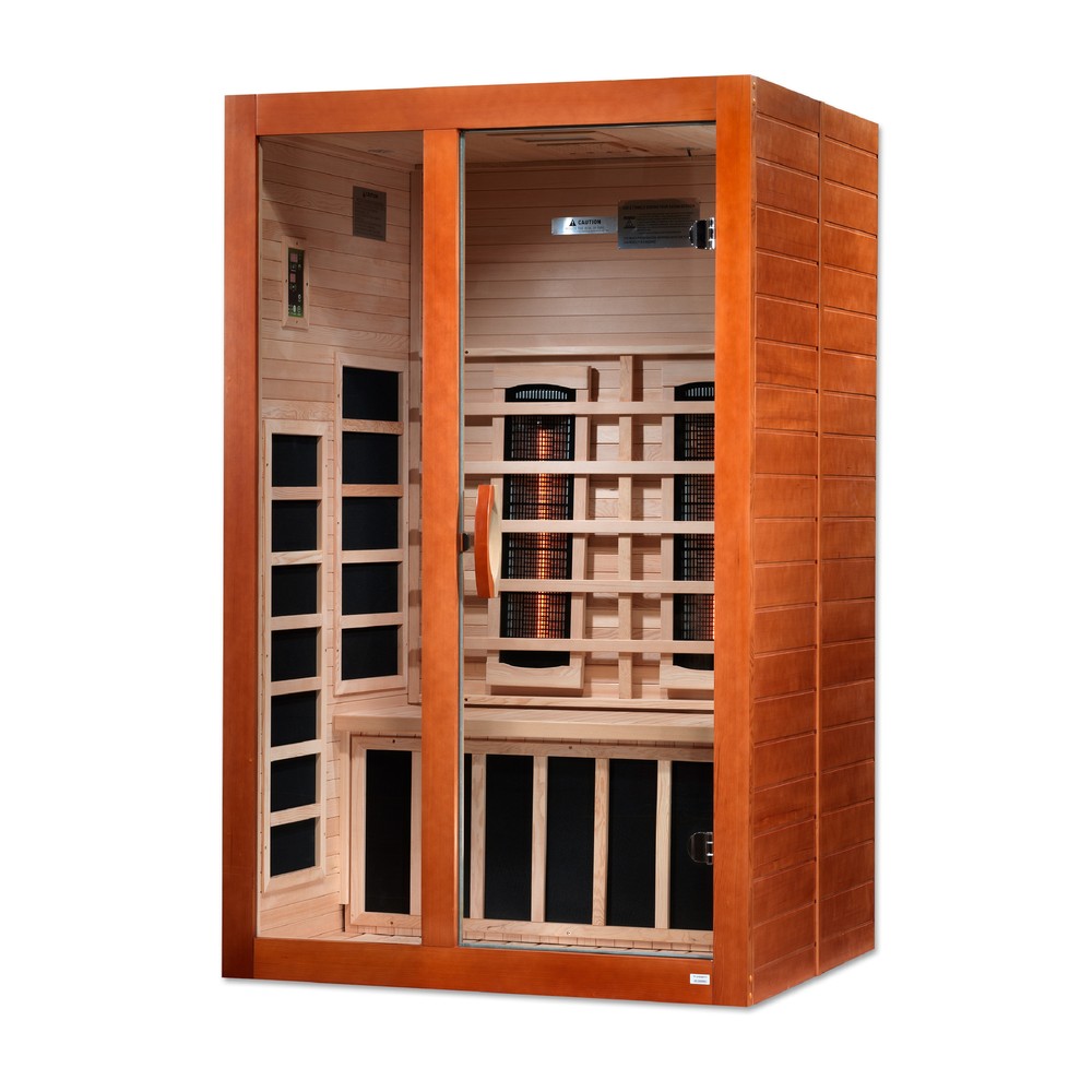 Dynamic Santiago 2 person Low EMF infrared sauna photographed against a plain background