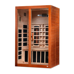 Dynamic Santiago 2 person Low EMF infrared sauna photographed against a plain background